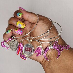 I Attract Miracles Dark Pink Affirmation Manifestation Silver Bangle Set